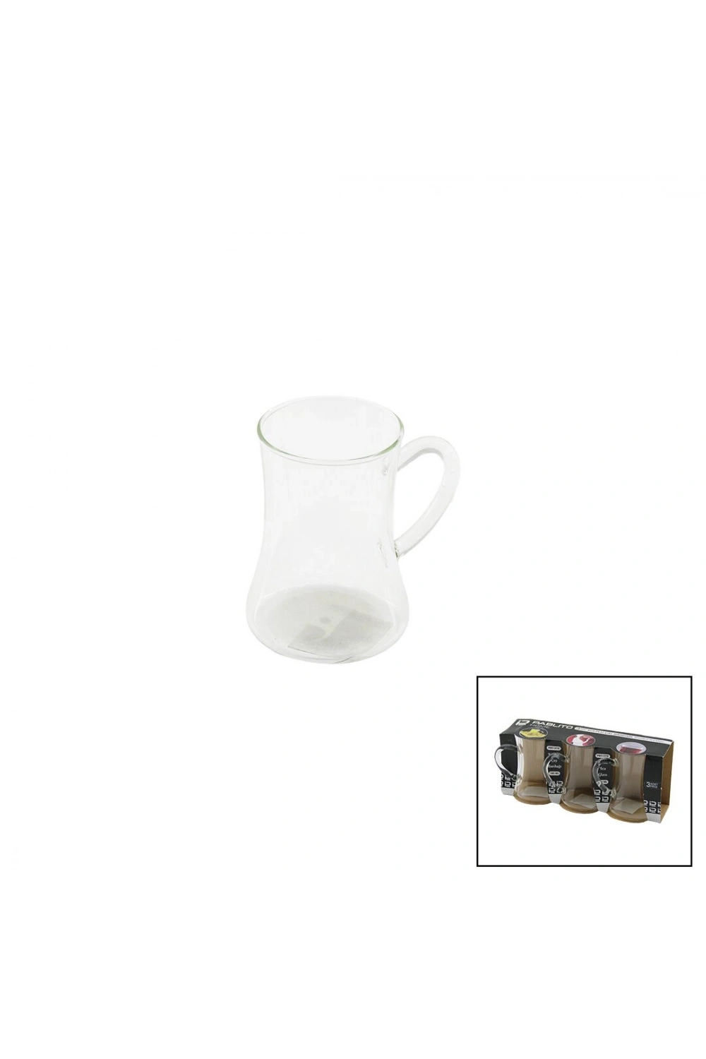 Pablıto Home Pbt-379 ( 3pcs ) ( Kulplu ) Cam Çay Bardak ( 180ml )*16=k