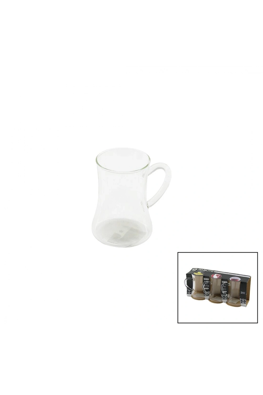 Pablıto Home Pbt-379 ( 3pcs ) ( Kulplu ) Cam Çay Bardak ( 180ml )*16=k