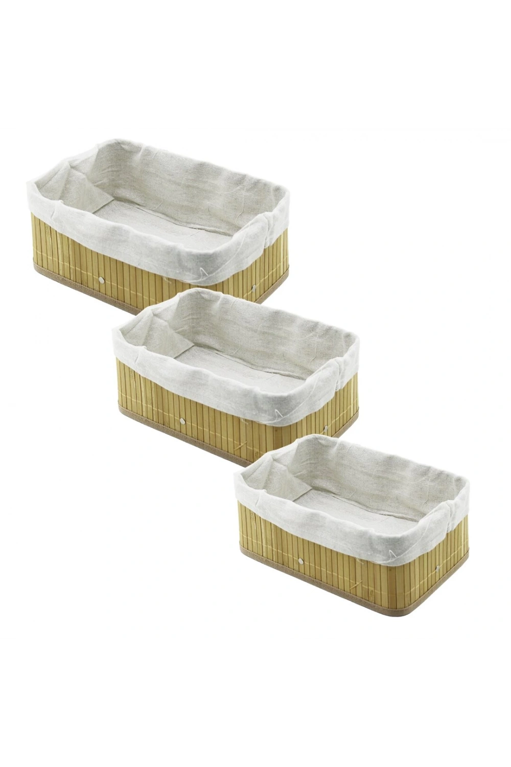 Pablıto Home Pbt-595 (3 Boy) (d.gen) (bambu Kenar) Organizer Sepet (ahşap Altlık & Bezli) (30x20x11.5 -25x16x9.7 -21x12x7.7cm)*20=k