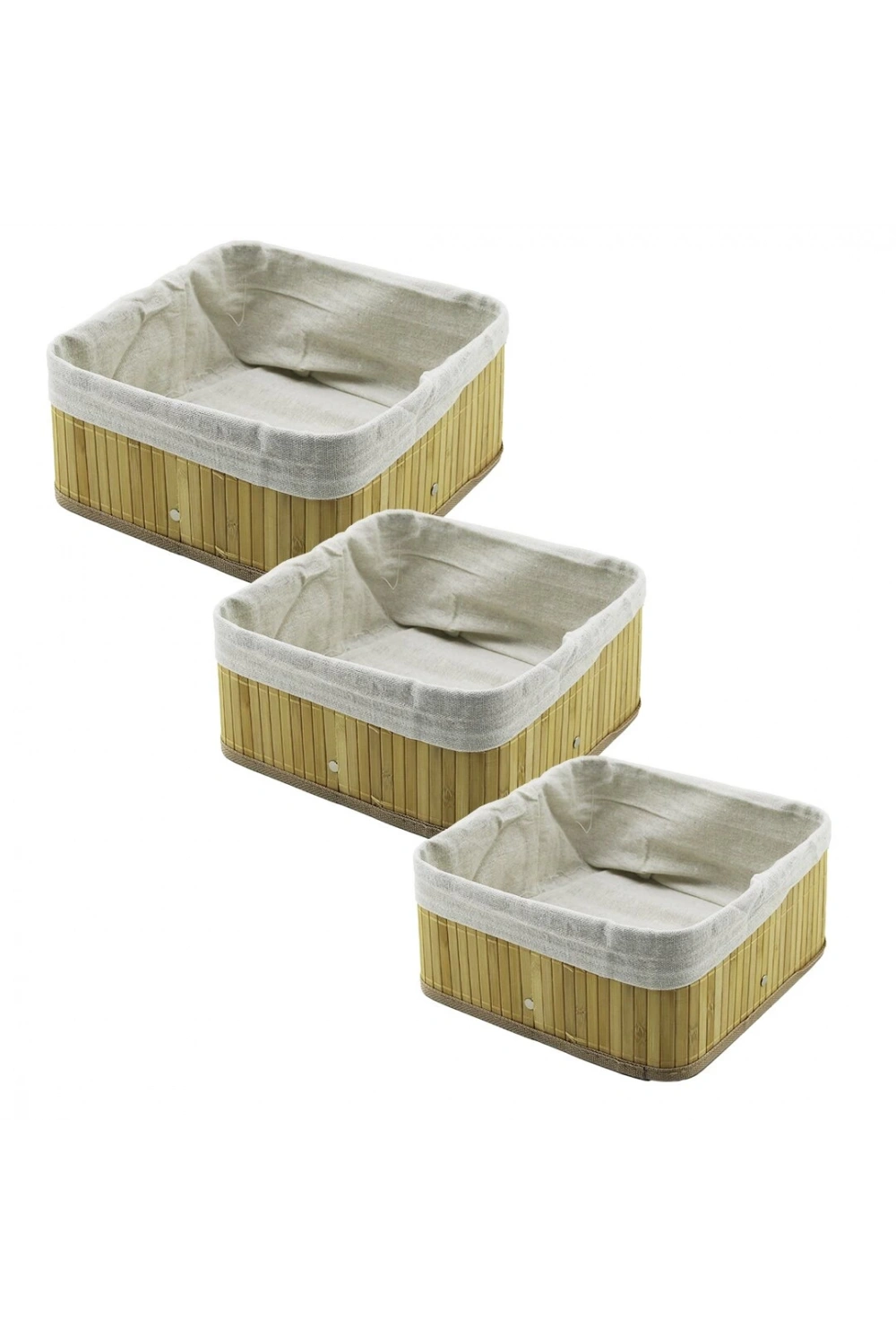 Pablıto Home Pbt-596 (3 Boy) (kare) (bambu Kenar) Organizer Sepet (ahşap Altlık & Bezli) (25x25x11.5 -20.5x20.5x9.7 -17x17x7.7cm)*20=k