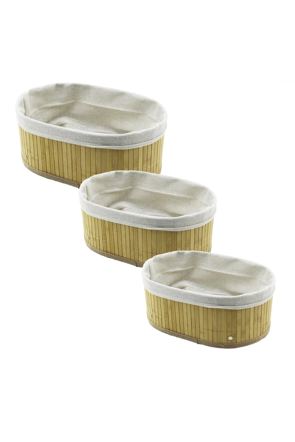 Pablıto Home Pbt-597 (3 Boy) (oval) (bambu Kenar) Organizer Sepet (ahşap Altlık & Bezli) (30x20x11.5-25x16x9.7-21x12x7.7cm)*20=k