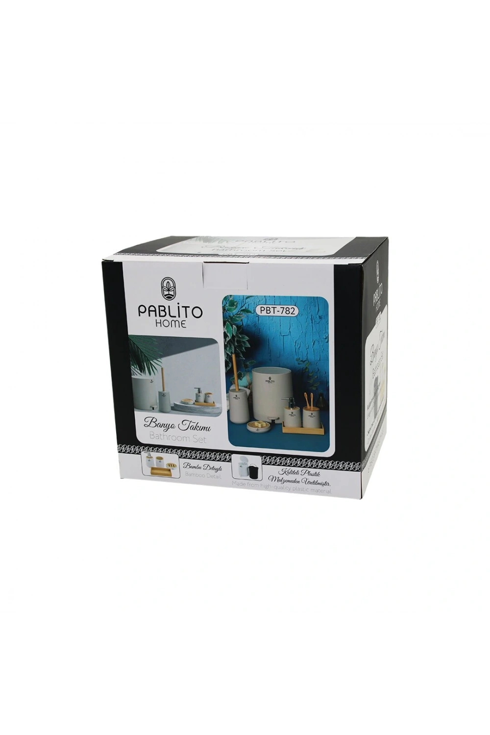 Pablito Home Pbt-782 ( 6pcs ) Banyo Seti & Takımı (bambu Detaylı) (çöp Kova-fırçalık-sıvı&katı Sabunluk-diş Fırçalık-stand )*4=k