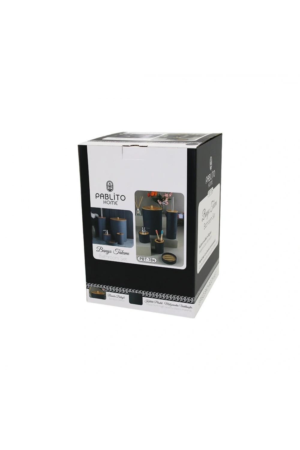 Pablıto Home Pbt-784 ( 5pcs ) Yuvarlak Banyo Seti & Takımı (bambu Detaylı) (çöp Kova-fırçalık-sıvı&katı Sabunluk-diş Fırçalık)*6=k