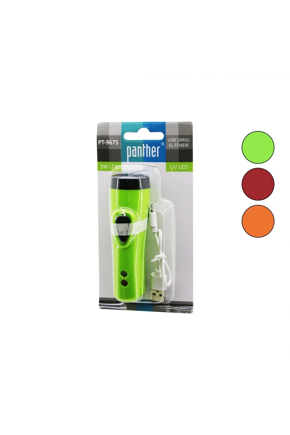 Panther Pt-9675 ( 2ın1 ) ( 3w Led & Uv Led ) ( Usb Şarjlı ) ( Mini ) El Feneri ( Max: 350 Lumen )*200