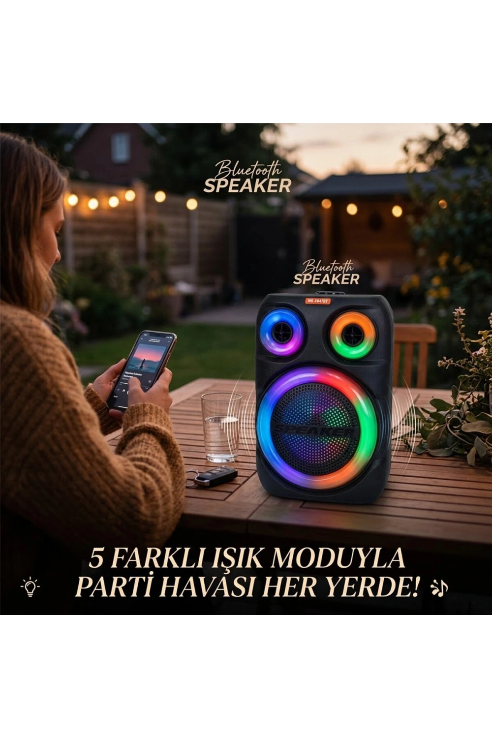 Platoon Pl-4671 ( 8 ) Speaker Hoparlör ( Bluetooth ) ( Wıreless Speaker ) ( 5 Farklı Işıklı ) ( Usb & Bluetooht & Dc 5v )25w*8