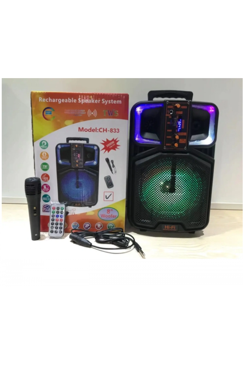 Platoon Usb+SD+Bluetooth Hoparlör Çek Çek 8 İnç RGB Işıklı ( CH-833 )