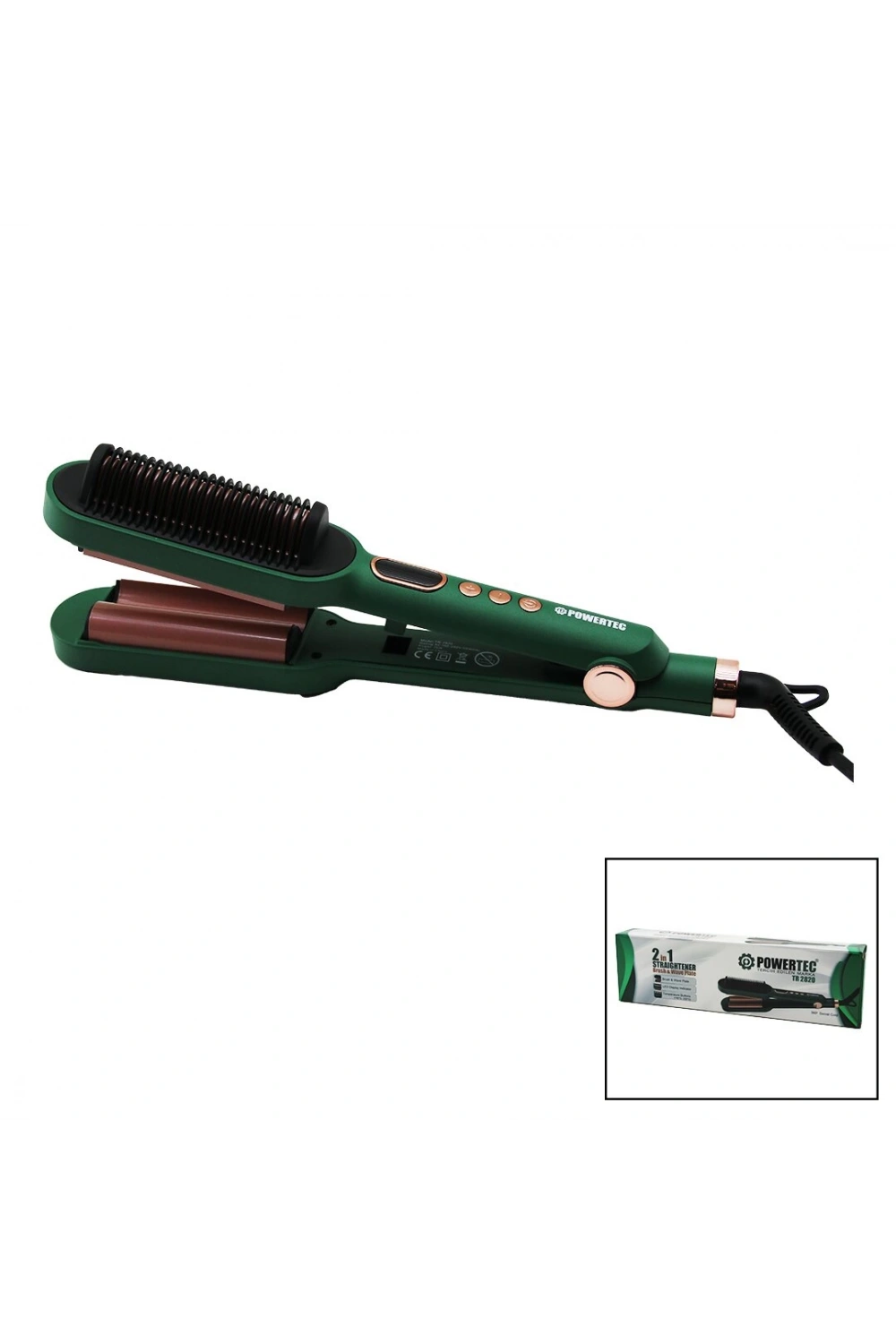 Powertech Tr-2820 (2ın1) (fırça & Dalgalı) Saç Düzleştirici (led Ekran & Sıcaklı Ayar=140°-220° & 360° Döner Kablo)*1