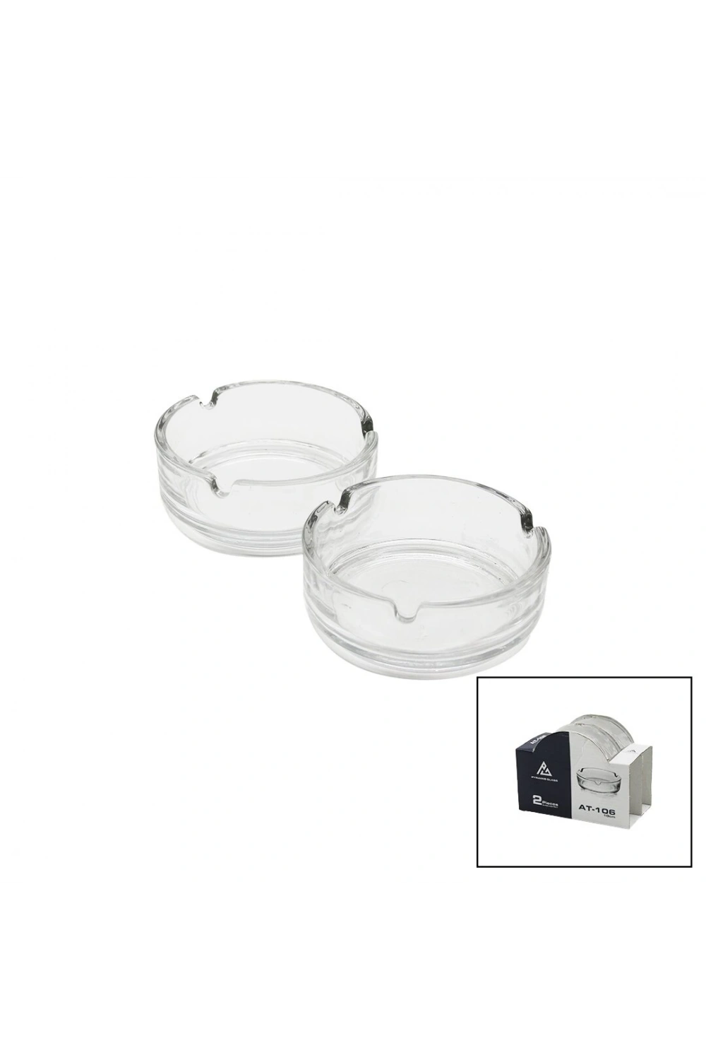 Pyramıd Glasss At-106 ( 2pcs ) ( 10cm ) ( Cam & Düz ) Yuvarlak Küllük*24
