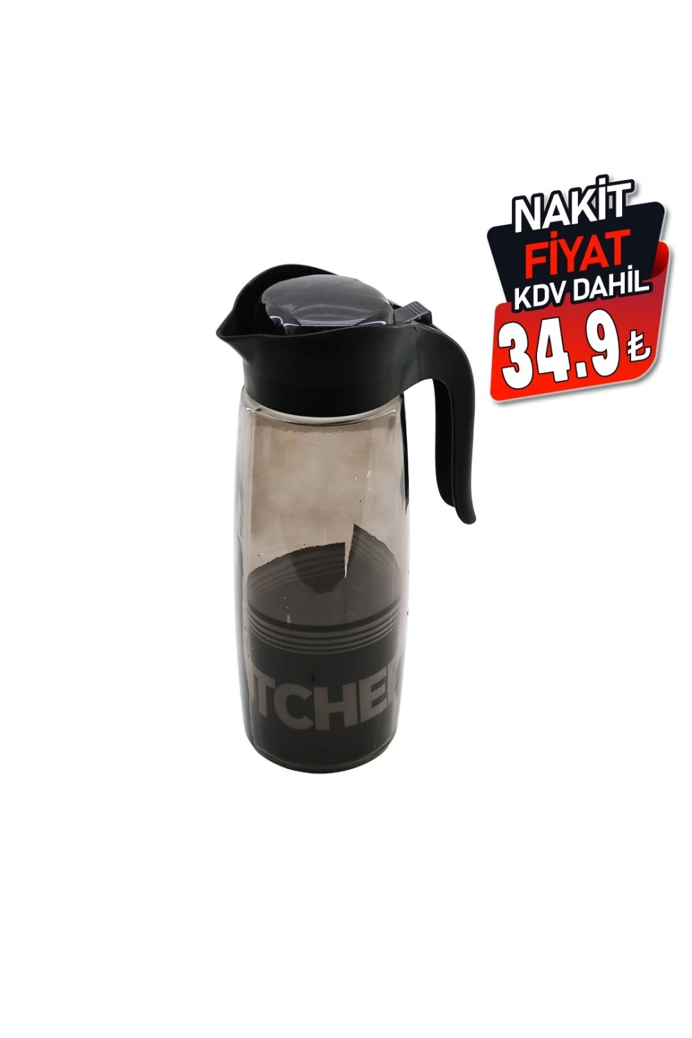 Qlux C-00357 Siyah İnci ( Düz Siyah Şeffaf Cam ) Sürahi ( 1500 Cc ) (aç-kapa Mandallı Plastik Kapak) ( Ʃ=şekil Pls.kulp )*6=k
