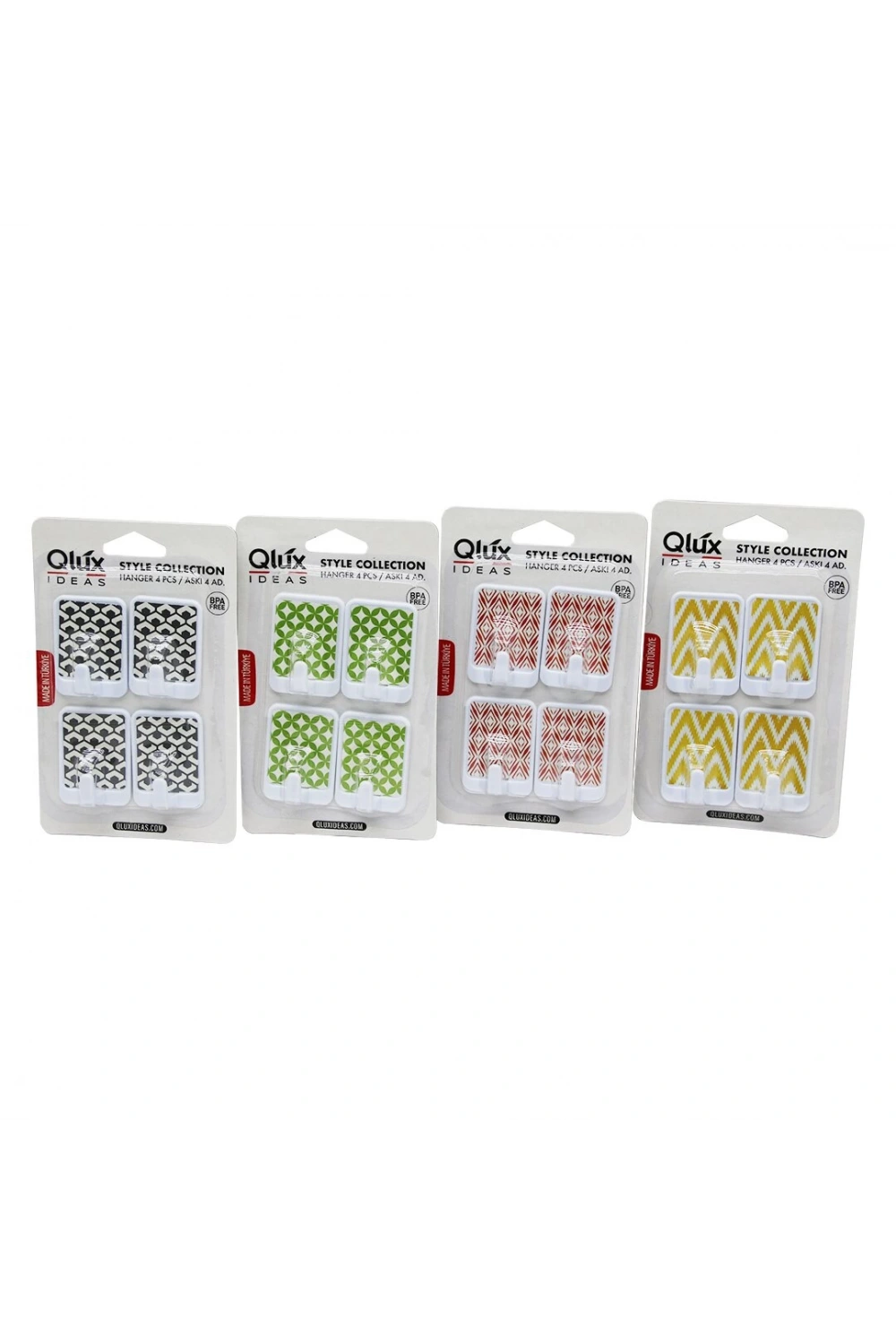 Qlux L-00135 ( 4pcs ) Dikdörtgen Yapışkan Askı ( Renkli Desenli )*80