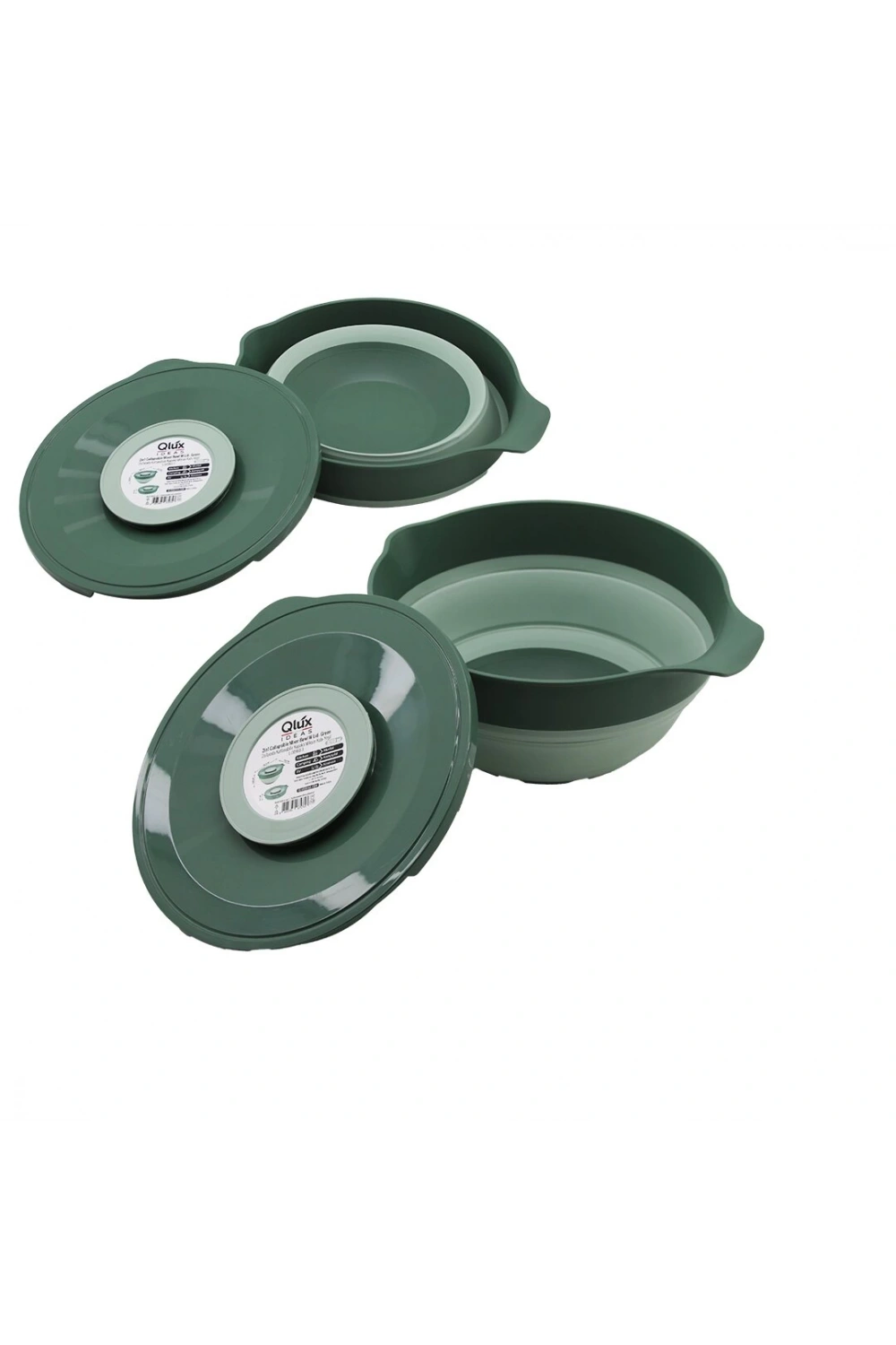 Qlux L-00960-3 ( 2in1 ) ( Katlanabilir ) ( Kapaklı ) Mikser Kabı ( Silikon & Plastik ) ( Yeşil ) ( 3250ml )*8=k