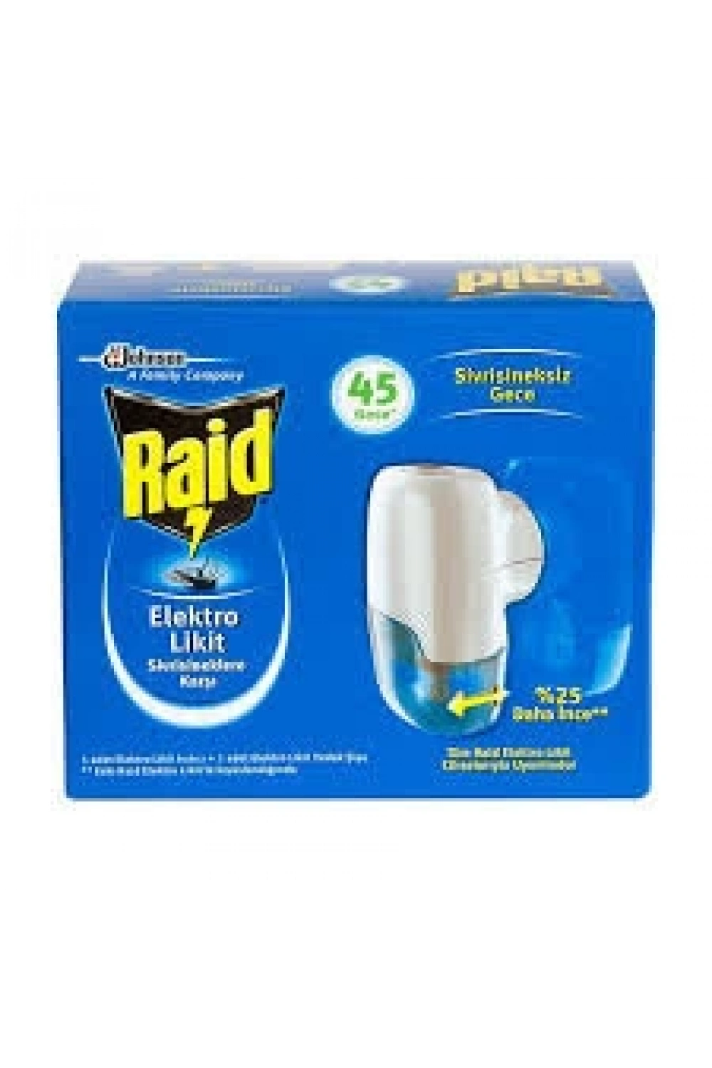 Raid Elektro ( Set= Likit ) ( 45 Gece ) Elektro Likit Sivrisineklere Öldürücü Set ( Elektro Likit Isıtıcı & Yedek Şişe=27.4ml )*6x4