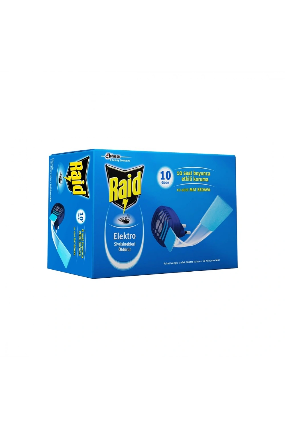 Raid Elektro ( Set= Tablet ) (10 Gece) ( Elektro Isıtıcı Makine + 10ad.kokusuz Mat Tablet ) Sivri Sinek Öldürücü Set*12=k