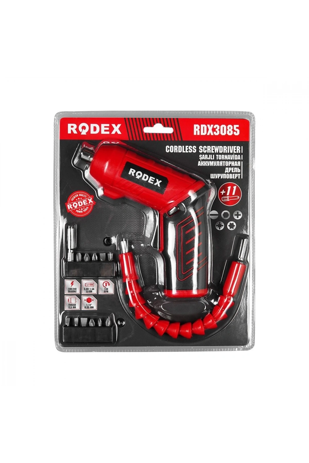 Rodex Rdx-3085 ( 2ın1 Kullanım=düz & Tabanca) (şarjlı) Tornavida (11pcs Uç) (ulaşılması Zor Alanlar Aparatı)*20