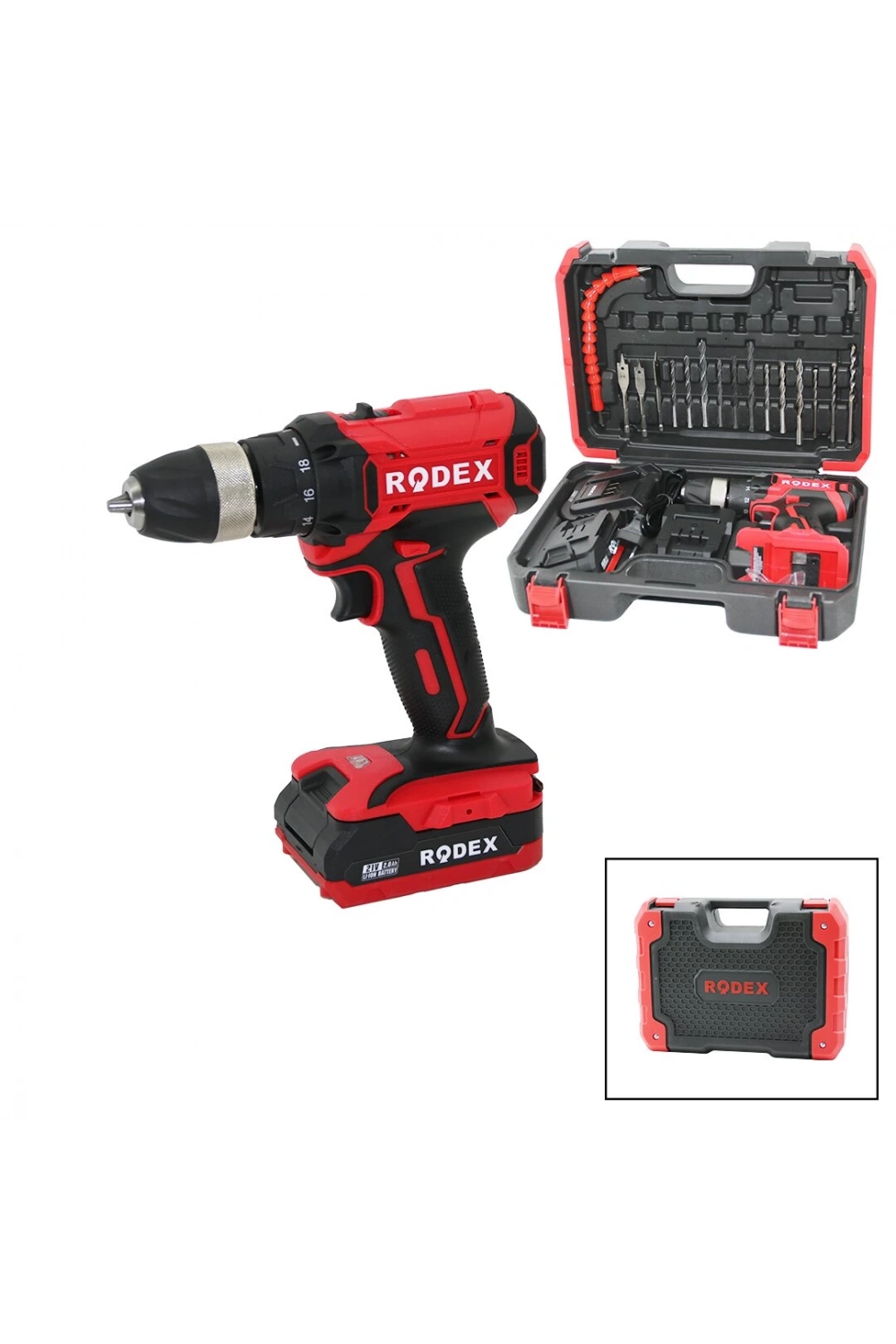 Rodex Rdx-3375a (2 Kademe Hız & Vites) (şarjlı=çift Batarya) (17pcs Uçlu) Matkap (0-350 / 0-1350 Rpm) (21v/2.0a Lı-ıon)*5