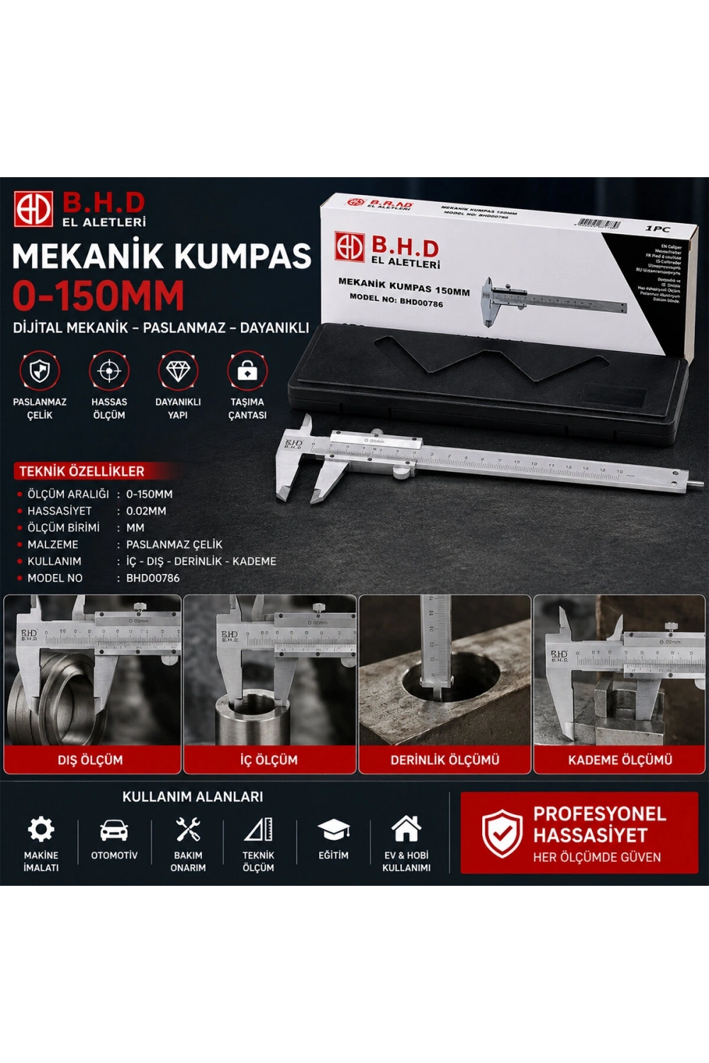 Rohs Electronic Digital Caliper Lrd-72-24 ( 0-6 ) Dijital Kumpas Ölçü Aleti ( 0-150mm ) (brkt-130812)*100