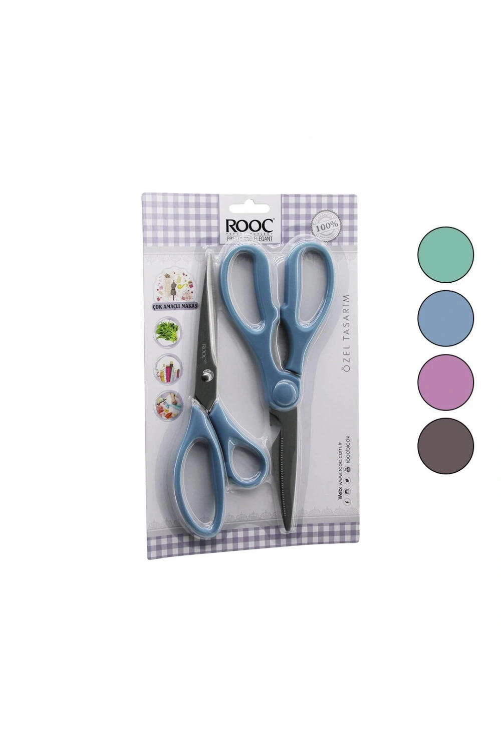 Rooc Mks-7 ( 2li Set ) ( Terzi & Mutfak=çok Amaçlı ) Makas Seti ( Renkli Plastik Saplı )*12x6