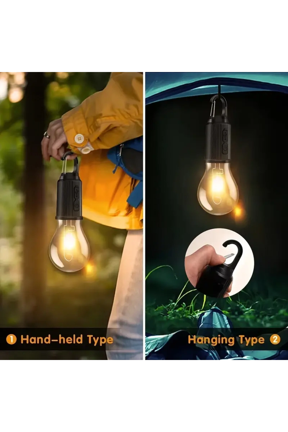 Rustik Taşınabilir Şarjlı Tasarruflu Ampul 10w Led Lamba Type-c Şarj Askılı Asma Aydınlatma