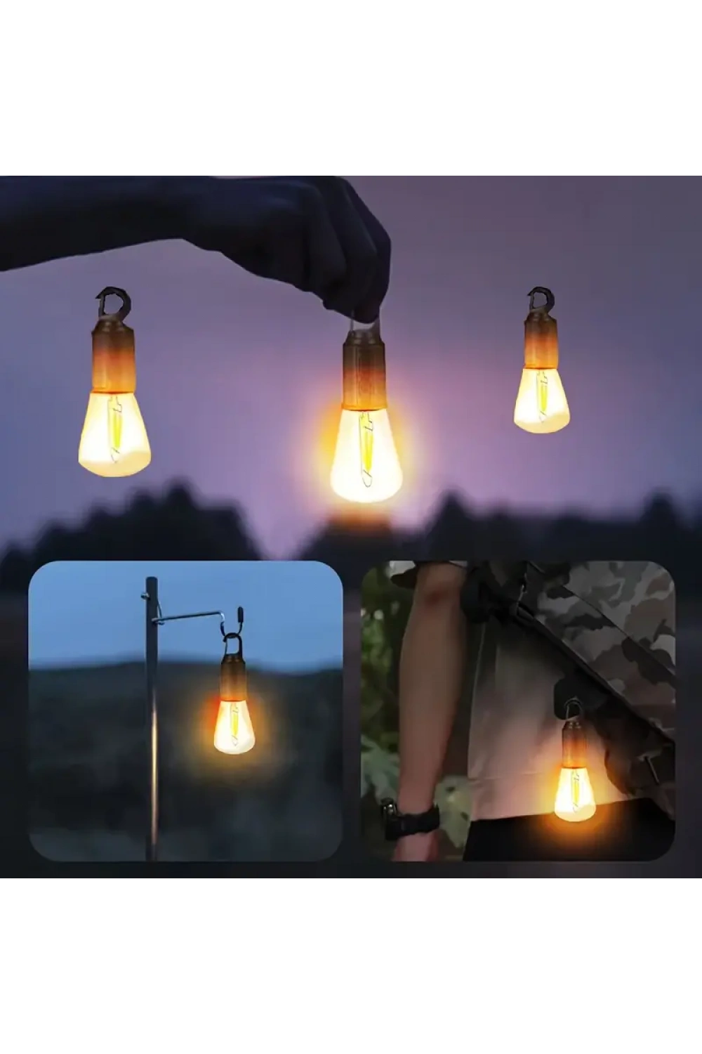 Rustik Taşınabilir Şarjlı Tasarruflu Ampul 10w Led Lamba Type-c Şarj Askılı Asma Aydınlatma T020