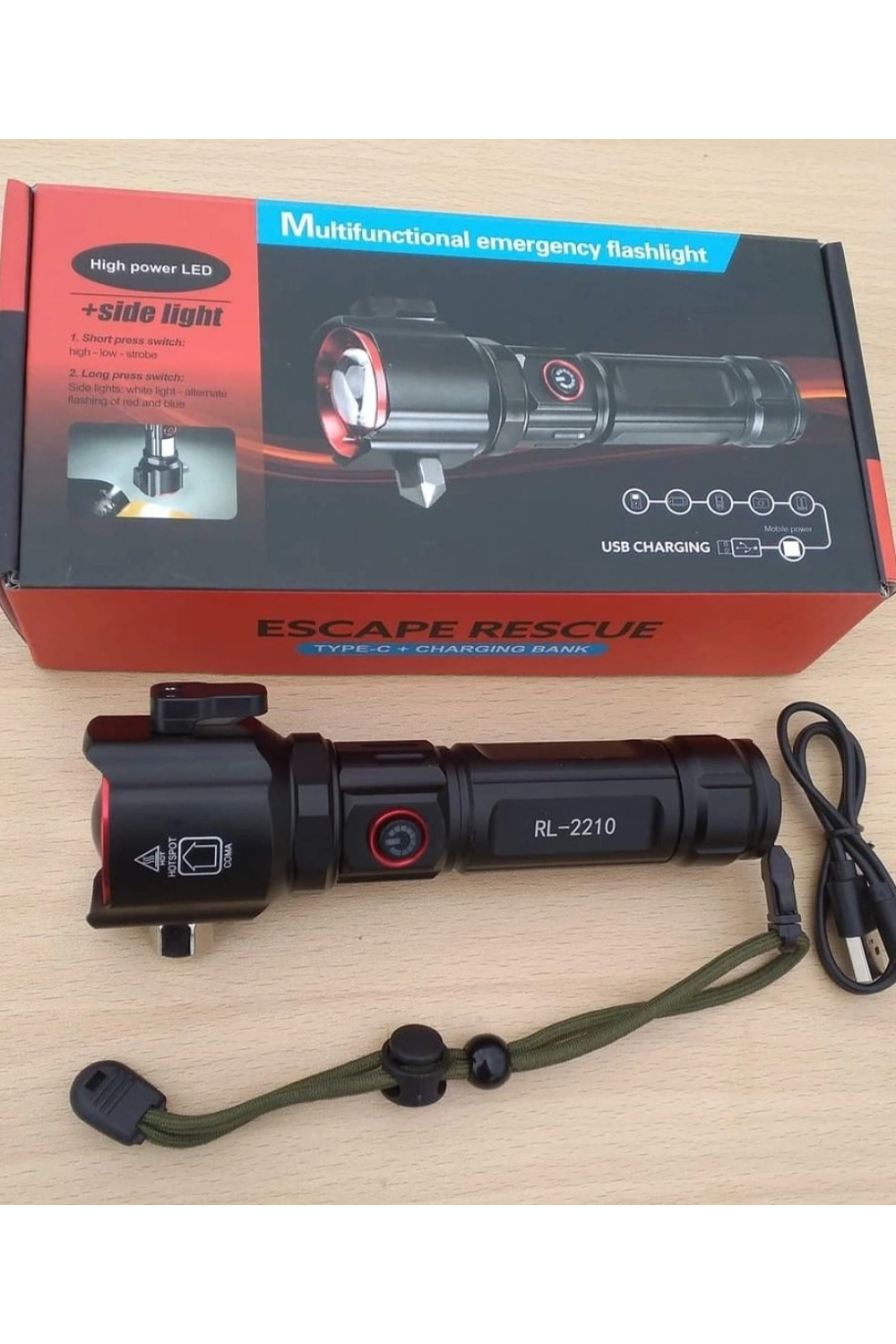 Şarjlı El Feneri Yüksek Güçlü Led Işık Usb İle Şarj Escape Rescue
