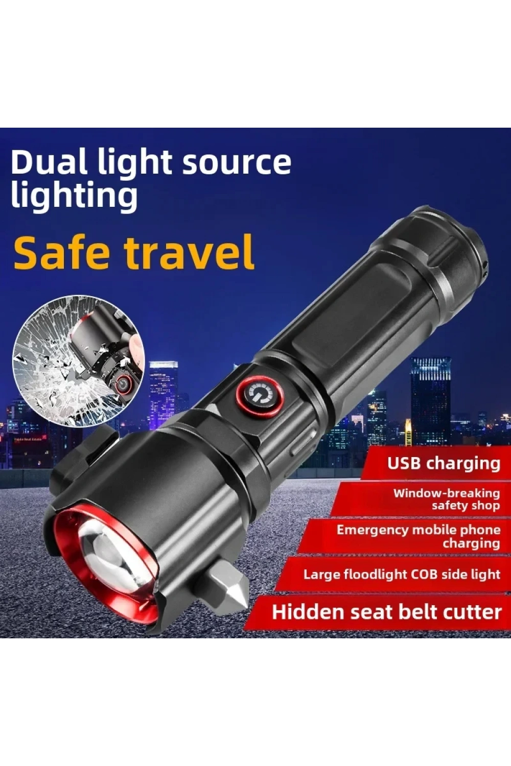 Şarjlı El Feneri Yüksek Güçlü Led Işık Usb İle Şarj Escape Rescue