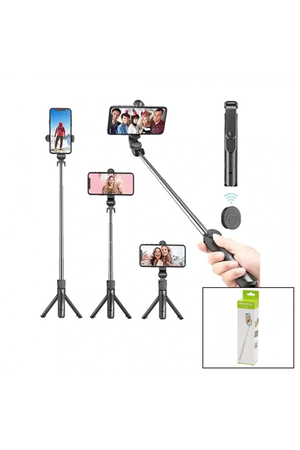 Selfıe Stıck R1 Dempower Dp-276s ( Siyah ) Selfi Çubuk & Tripod Ayaklı (57cm Uzayan-kısalan Saplı + 10cm =67cm)*100