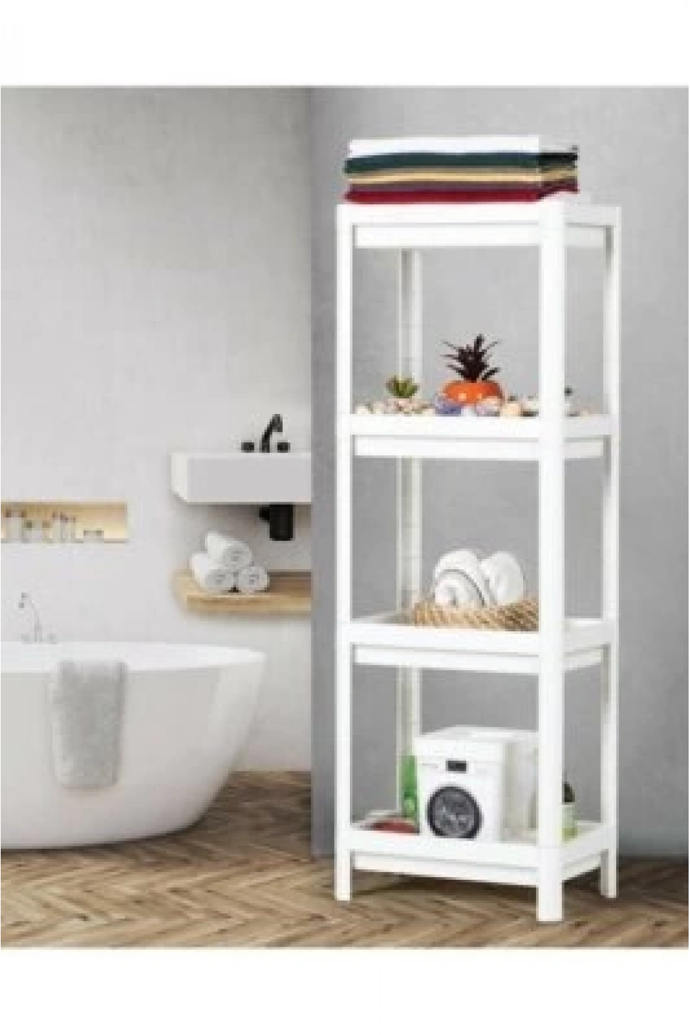 Shelf Unit Maggie Ombeg Om-1016-0530-0251 ( 4 ( Çukur ) Raflı & Beyaz ) ( Dikdörtgen ) Raf Ünitesi Plastik*6