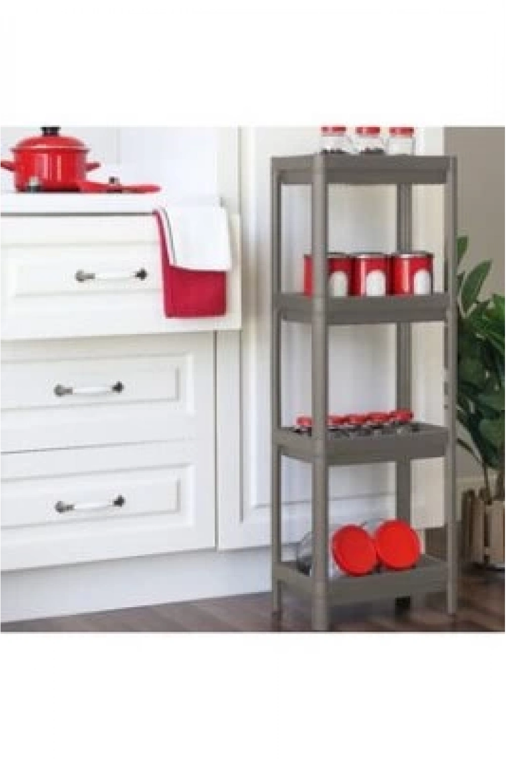 Shelf Unit Om-1016-0763 ( 4 ( Çukur ) Raflı & Gri & Antrasit ) ( Dikdörtgen ) Raf Ünitesi Plastik*6