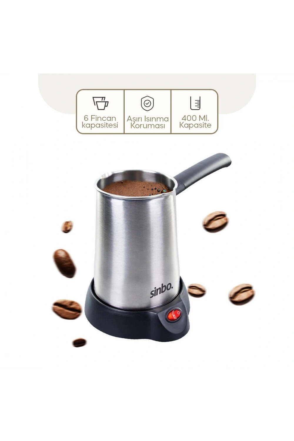 Sinbo Scm-2958 (çelik) Elektrikli Cezve (türk Kahve Makinesi & 6fincan=400ml)( Çift Yönlü Dökme Ağız )(360° Dönebilen Taban)*8