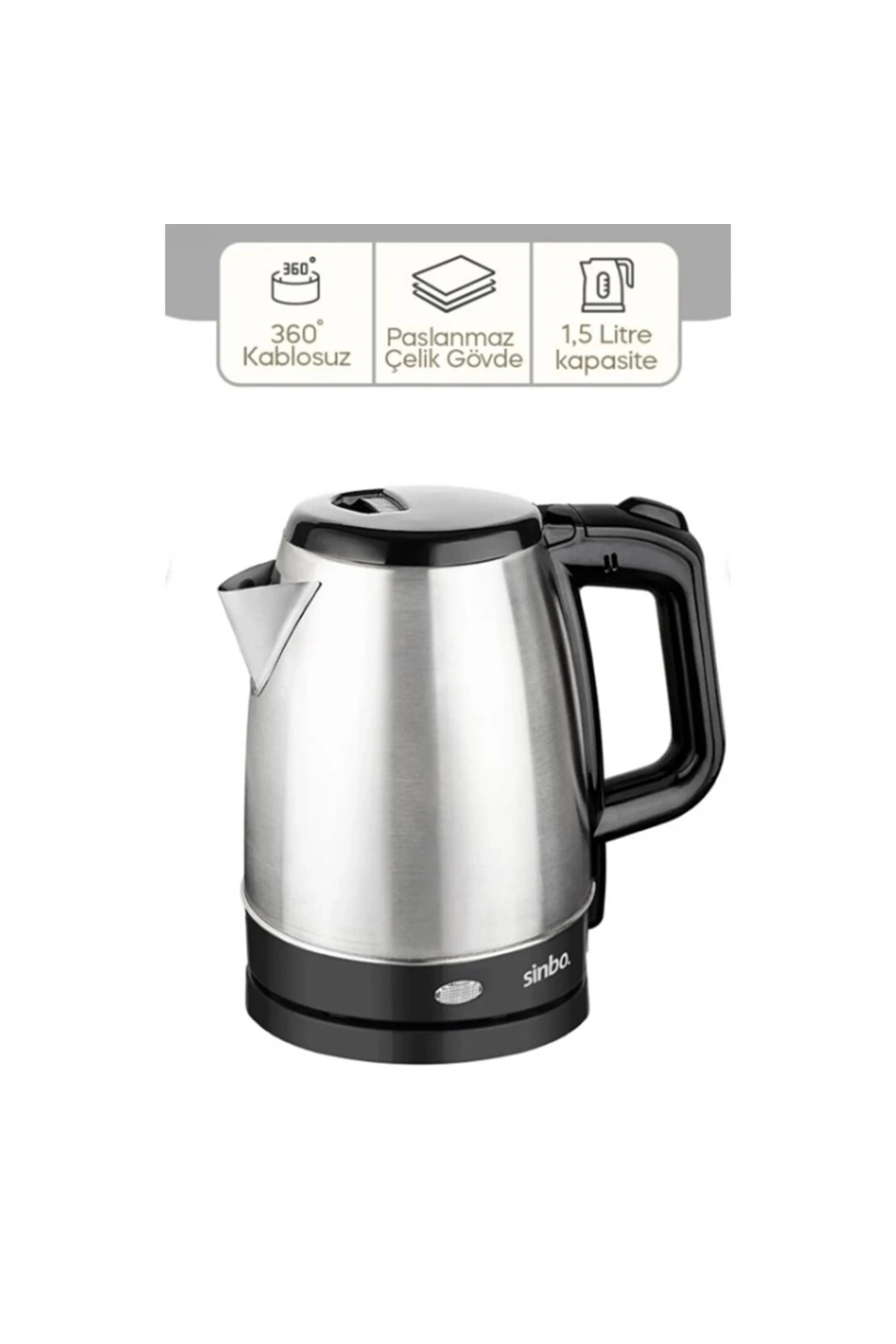 Sinbo Sk-8015 ( Çelik ) Kettle 1.7lt ( Gizli Rezistans & Kablosuz )*8