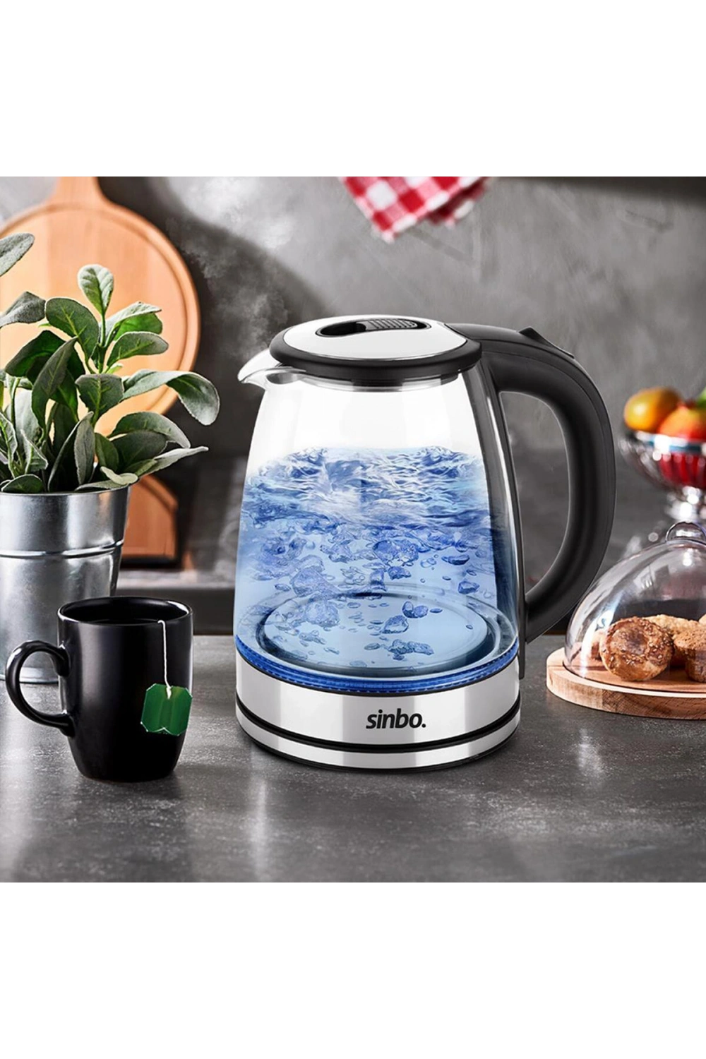 Sinbo Sk-8033 ( Cam & Ledli ) Kettle ( 1.8lt ) ( Gizli Rezistans & Kablosuz ) (360° Gövde ) 1500w*4