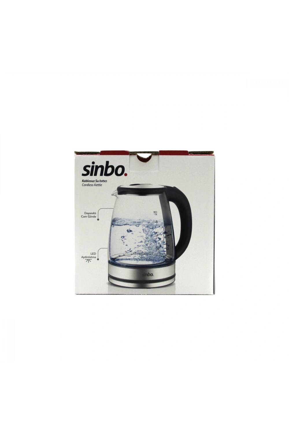 Sinbo Sk-8033 ( Cam & Ledli ) Kettle ( 1.8lt ) ( Gizli Rezistans & Kablosuz ) (360° Gövde ) 1500w*4