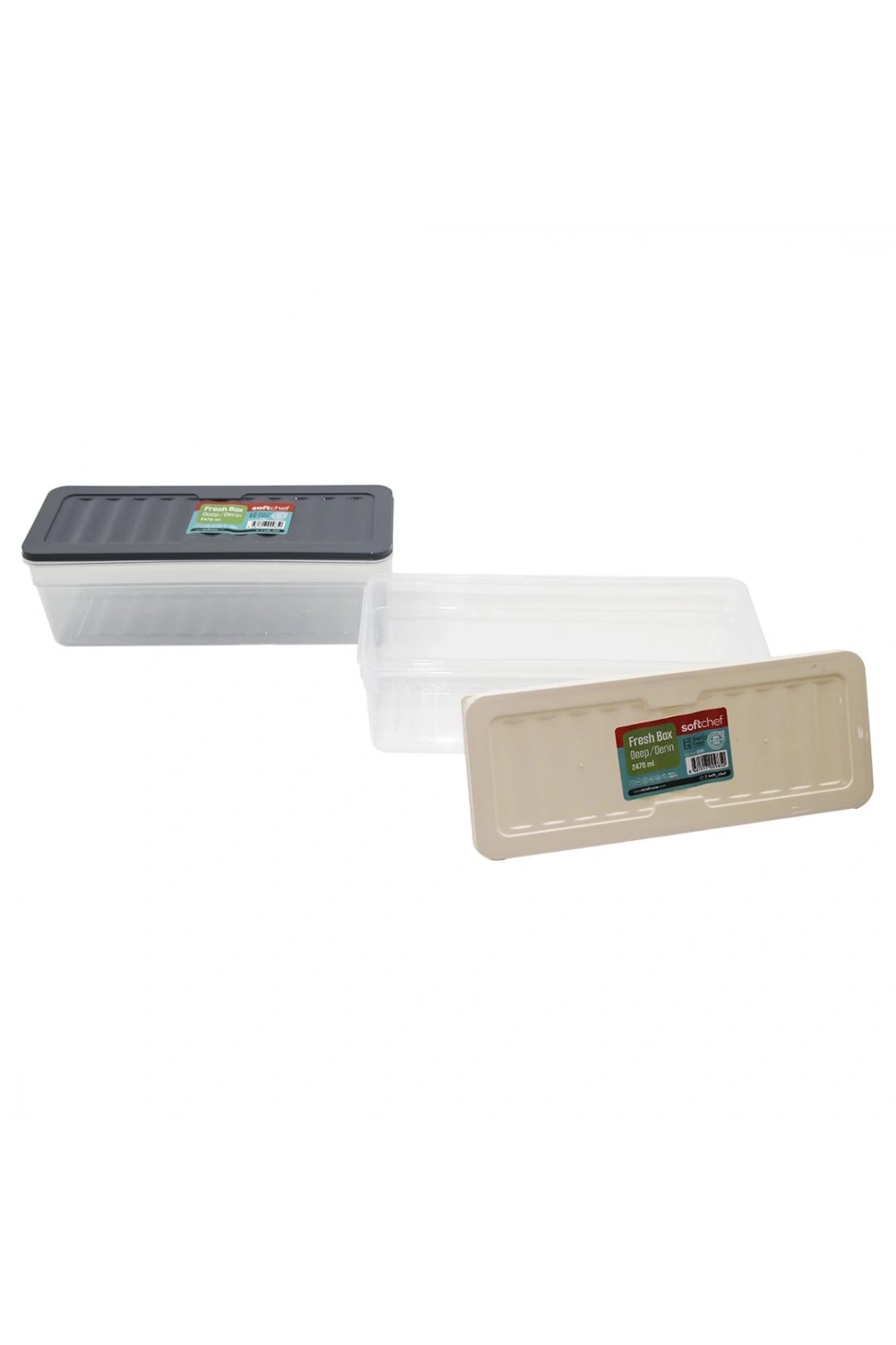 Softchef-00985 Fresh Box ( Derin & 2470ml ) Plastik Şeffaf Saklama Kabı ( Renkli Kapak )*24=k