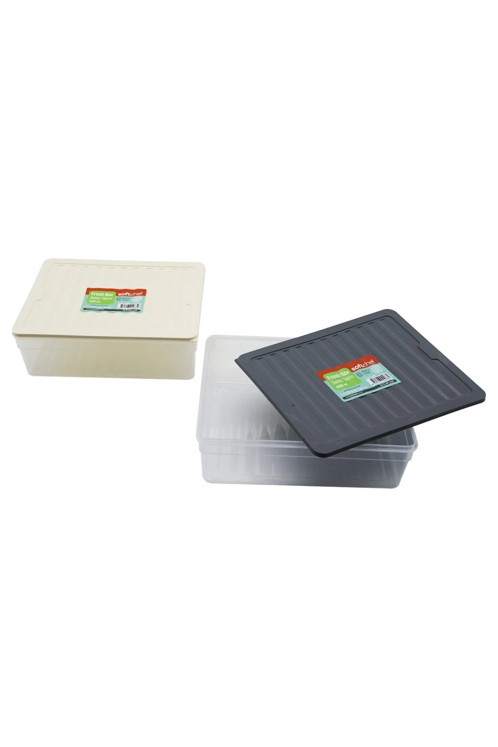 Softchef-00987 Fresh Box ( Derin & 5300ml ) Plastik Şeffaf Saklama Kabı ( Renkli Kapak )*12=k