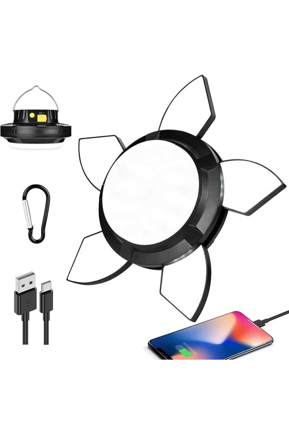 Solar Panelli Telefon Şarj Özellikli Çok Fonksiyonlu Kamp Lambası Aydınlatma