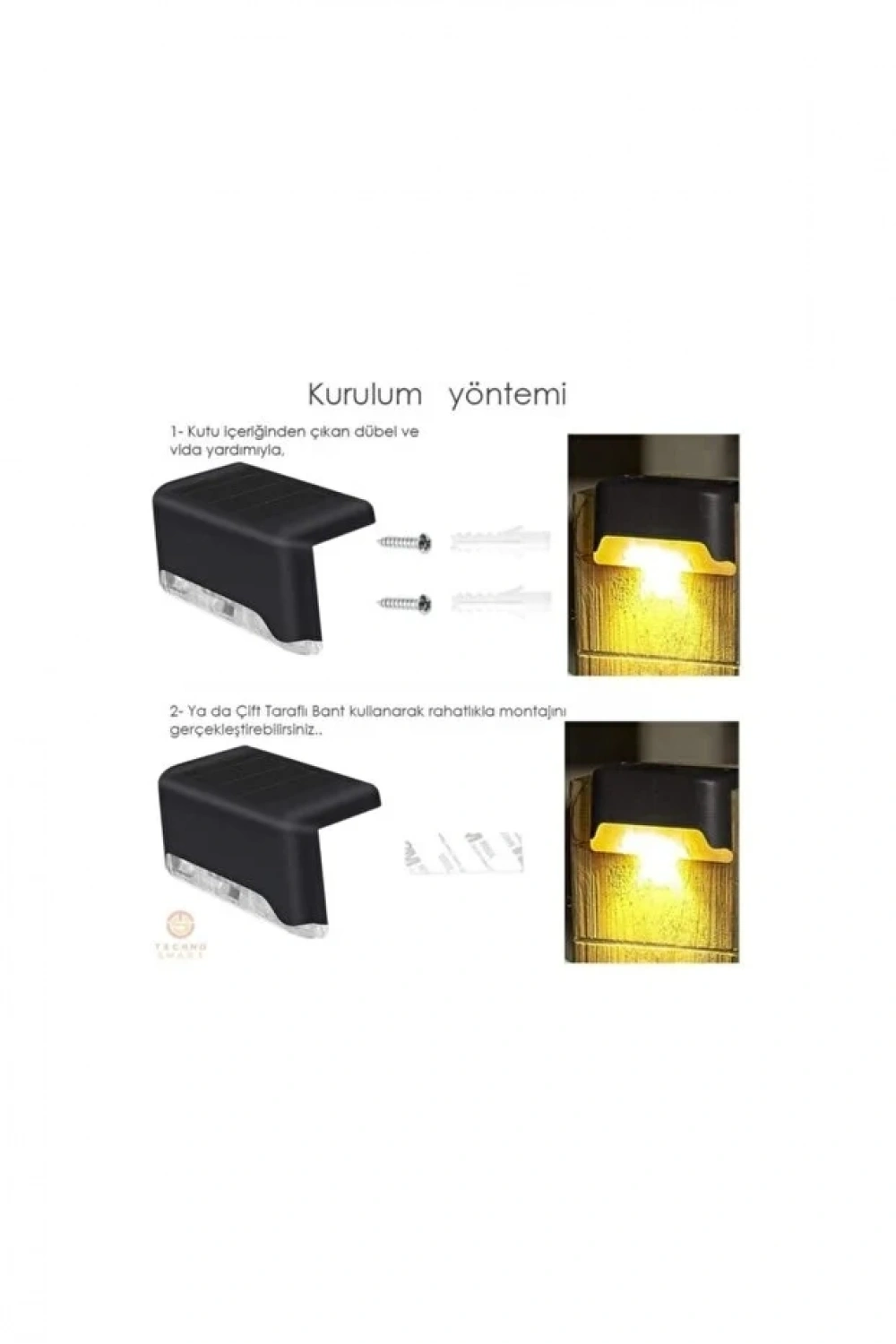 SolarVita 12li Solar Güneş Enerjili Şarj Edilen Köşebent Merdiven Veranda Bahçe Led Lamba Siyah SV-1005