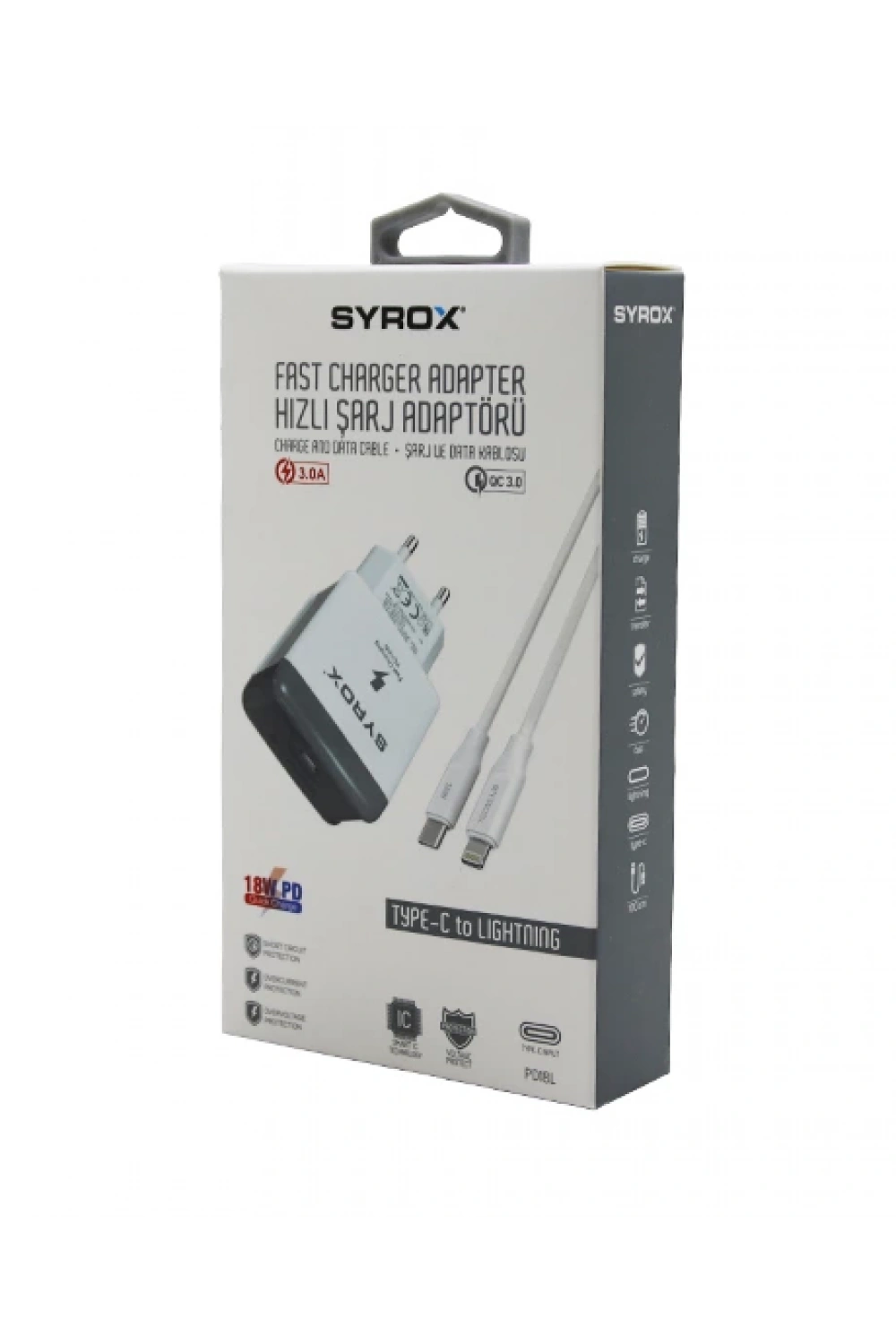 Syrox Pd18l ( İphone ) ( Type-c To Lıghtnıng ) ( Hızlı ) Ev Şarj Seti 3.0a 18w Pd*200