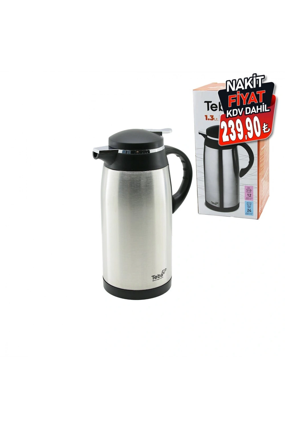 Teba ( 1.3lt ) Çelik Termos (12 Saat Sıcak & 24 Saat Soğuk) (çift Contalı Kapak)*6