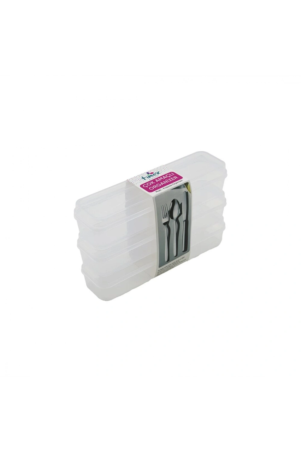 Timex Tim-195 (3pcs) (şeffaf Plastik) Çok Amaçlı Organizer (kapaklı Kutu) (24x7x4.5cm) (kaşık-çatal & Kalemlik & Kiş.bakım)*36=k