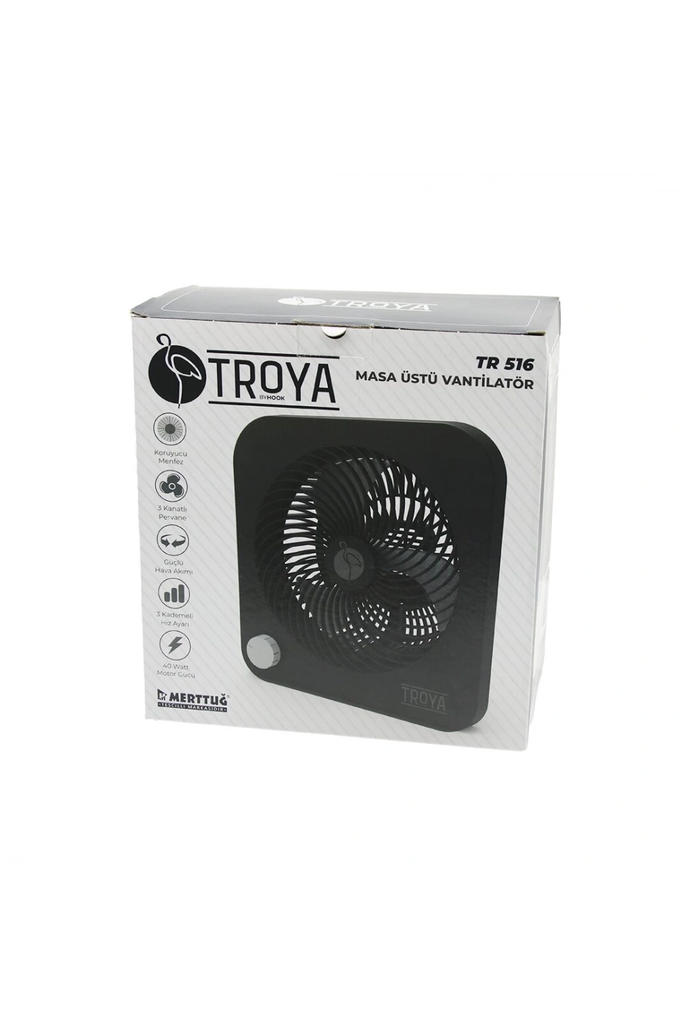 Troya By Hook Tr-516 Masa Üstü Vantilatör (fan=22cm) (3 Kademe Hız) (40w) ( 3 Pervane ) (siyah Pls.stand=28x27x13cm)*6