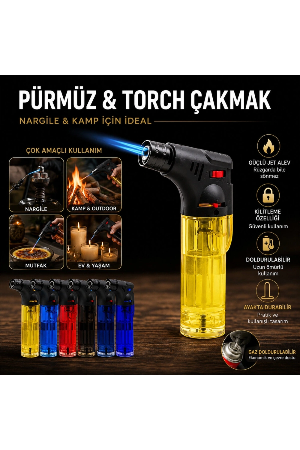 Tudor Td-kl008 ( Pürmüz & Torch ) ( Nargile & Kamp ) Çakmak ( Ayaklı ) ( Doldurulabilir )*12x12