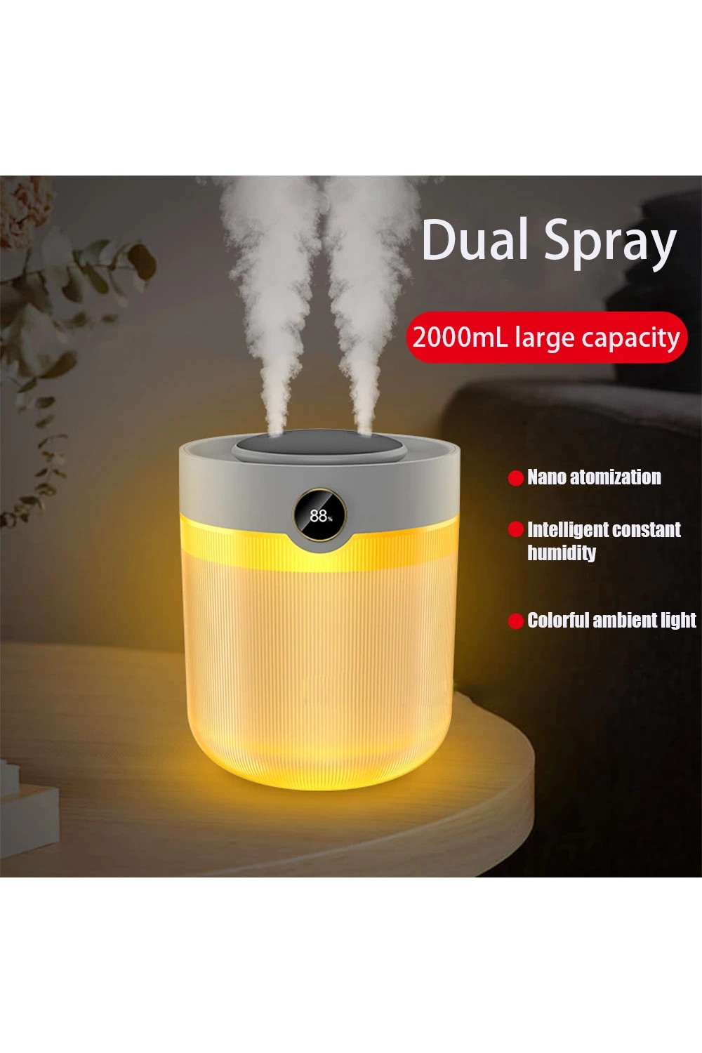 Ultrasonik Oda Hava Nemlendirici Çift Sprey Aromatherapy Ev Ofis Humudifier Rgb Işıklı 2lt