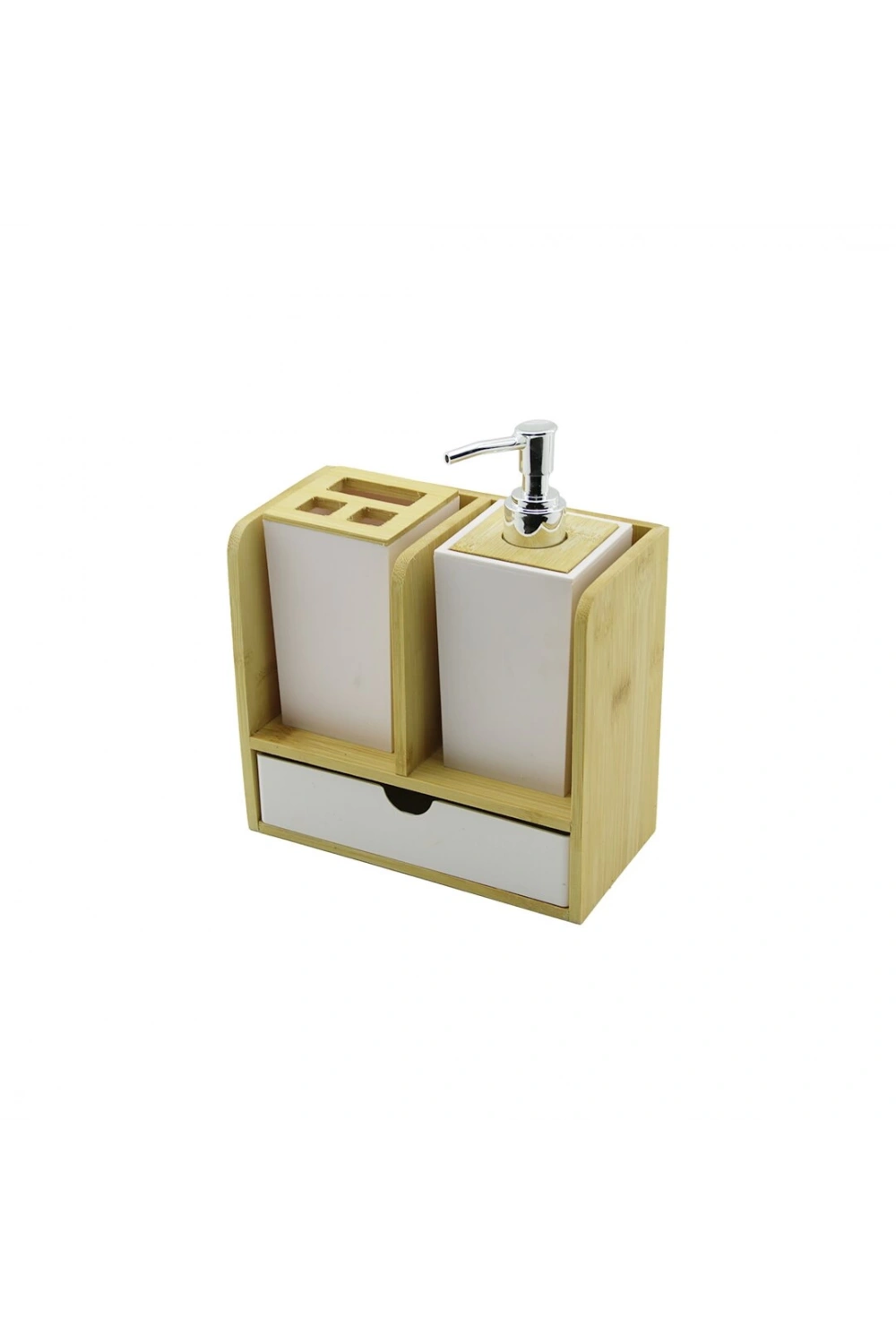Urve Ur-3523 ( Çekmeceli & Diş Fırça Kutusu & Sabunluk ) Bambu Banyo Set ( Ahşap & Bambu Standlı )*8=k
