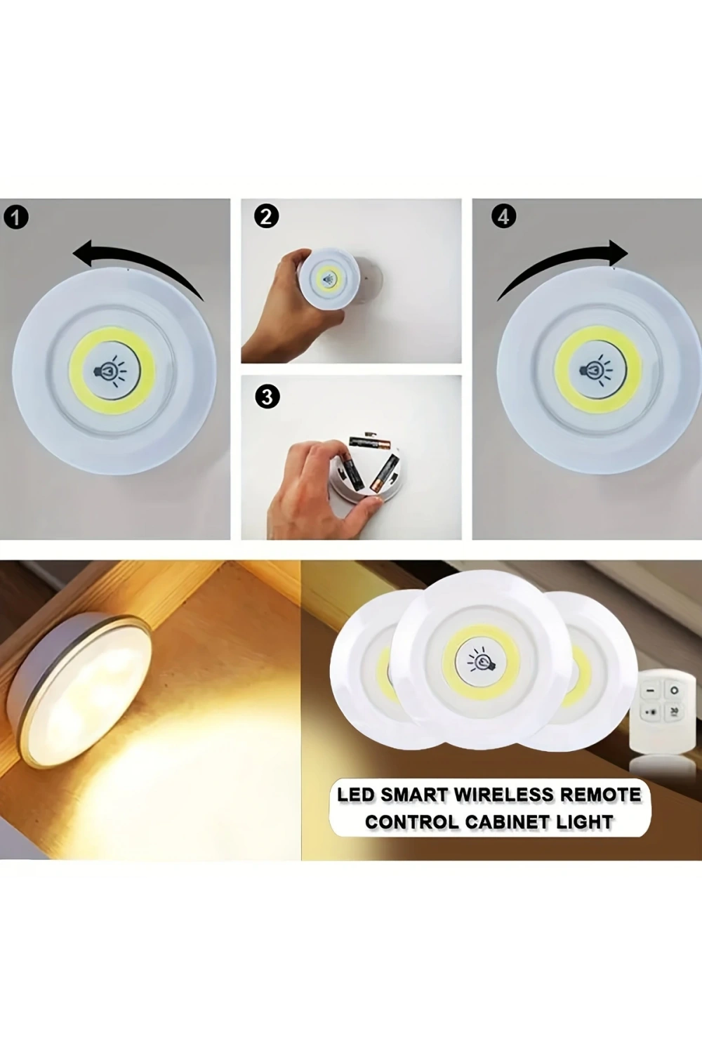 Uzaktan Kumandalı Yapışkanlı 3lü Led Spot Lamba