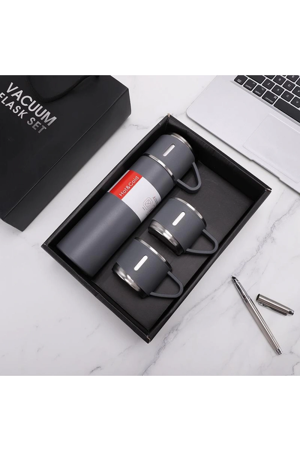 Vacuum Flask Set ( Çantalı ) ( 3pcs Bardaklı ) Renkli Çelik Termos Seti ( 500ml )*50