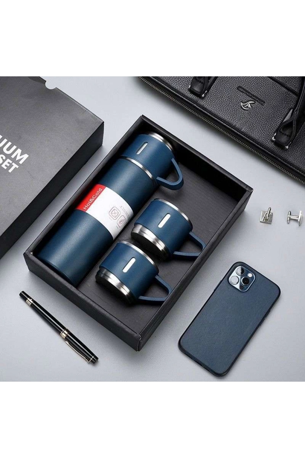 Vacuum Flask Set ( Çantalı ) ( 3pcs Bardaklı ) Renkli Çelik Termos Seti ( 500ml )*50