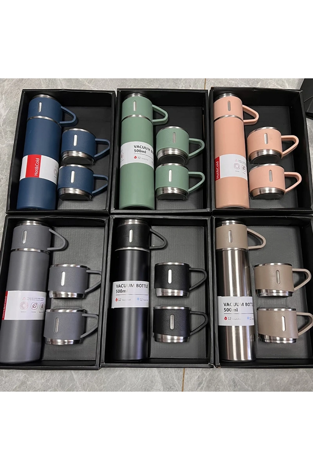 Vacuum Flask Set ( Çantalı ) ( 3pcs Bardaklı ) Renkli Çelik Termos Seti ( 500ml )*50