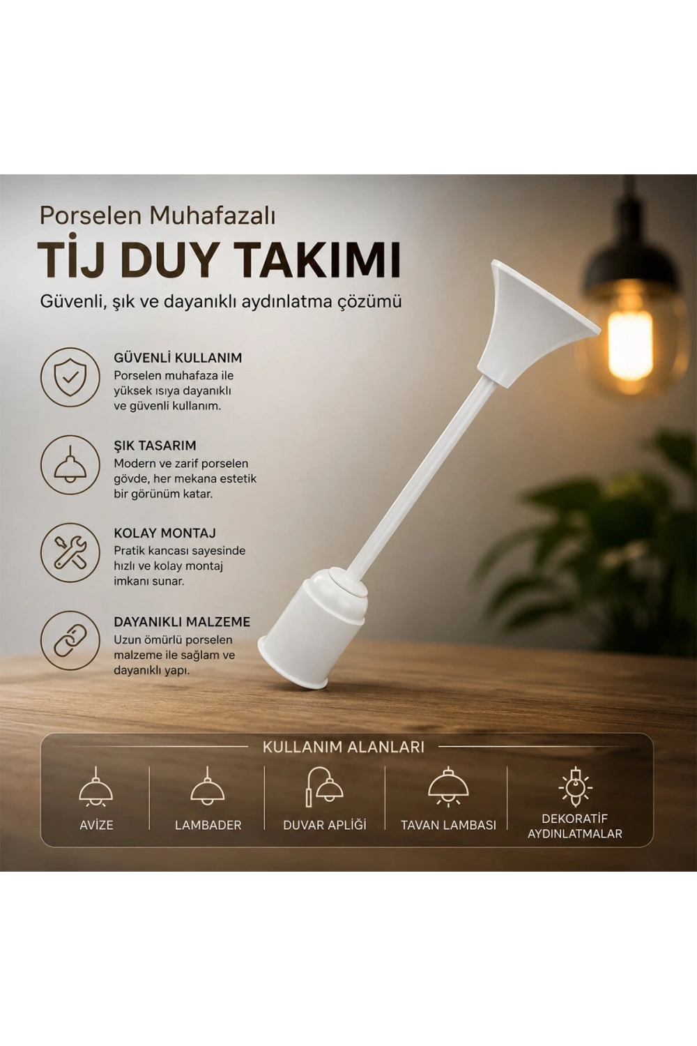 Vega ( Porselen ) ( E27 ) Muhafazalı ( Tij Duy ) Takımı*55x4