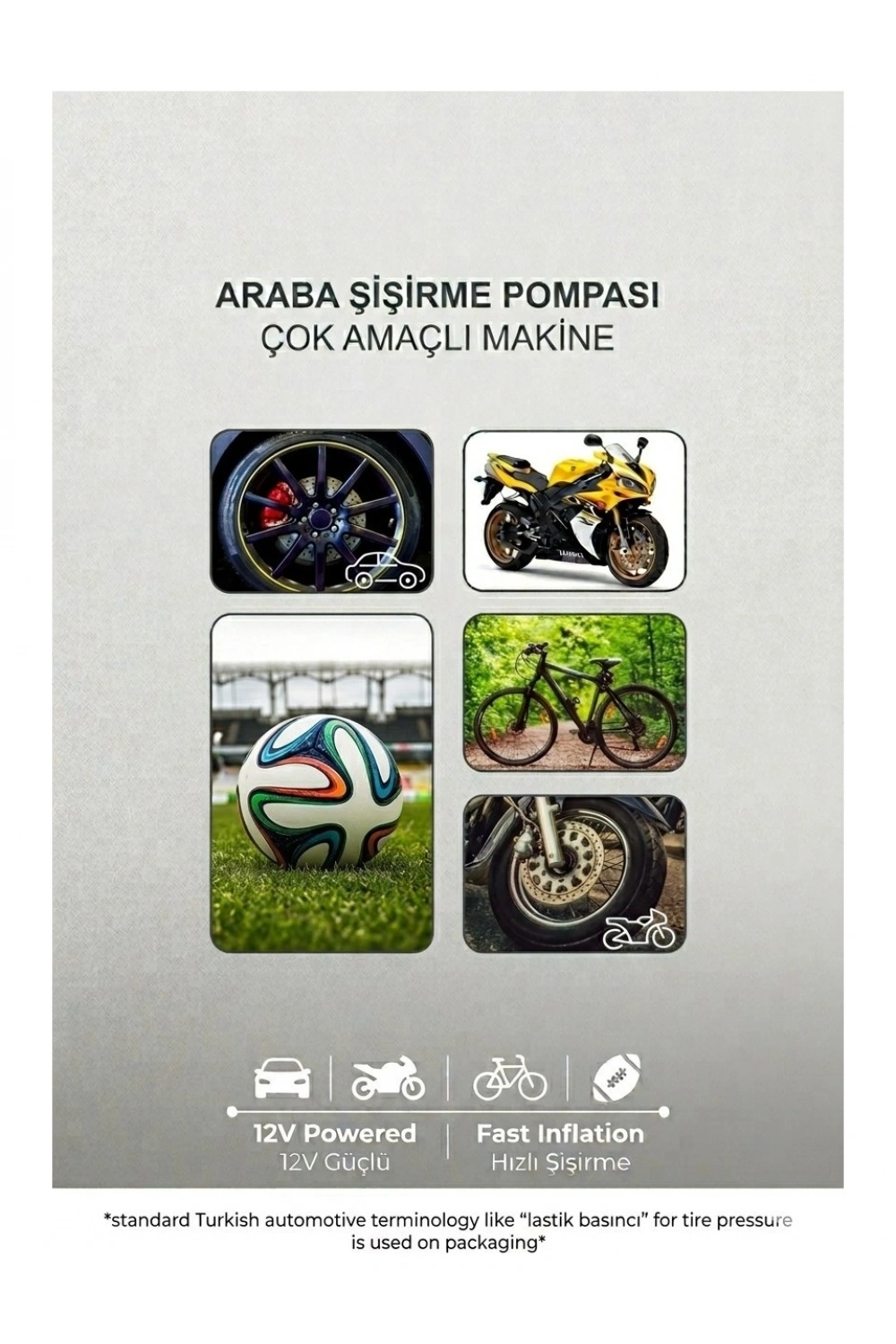 Volemi Çok Amaçlı Araç Lastik Şişirme Pompası ve Hava Kompresörü - 12V / 250 PSI