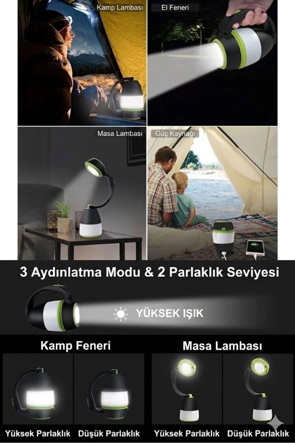 VOLEMİ Şarjlı Kamp Lambası Masa Lambası Uzun Menzilli Acil Durum Feneri V-068